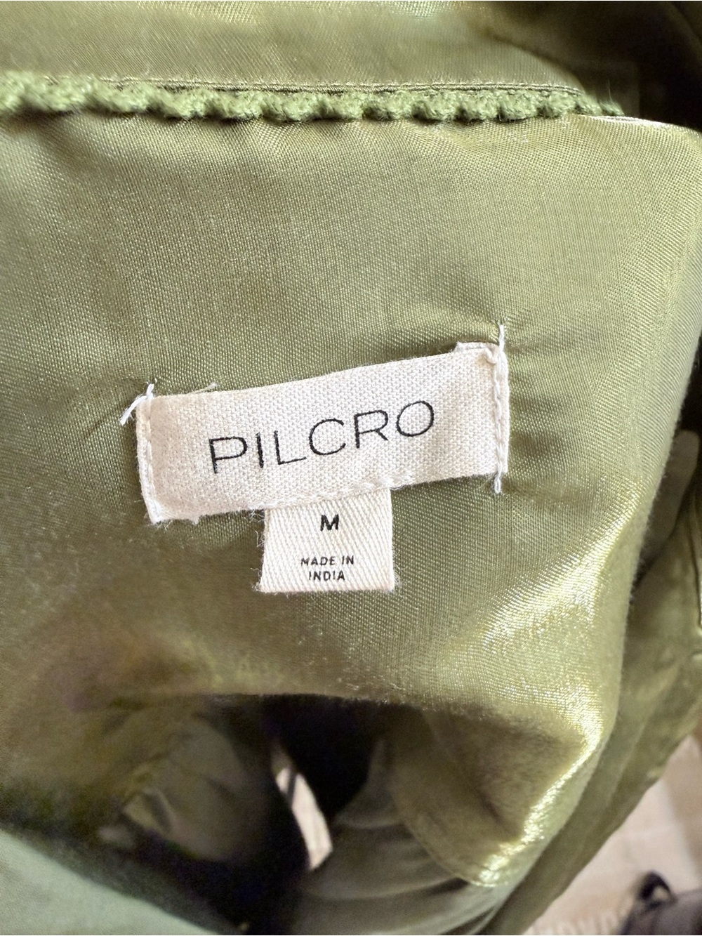 Pilcro Anthropologie Olive Green Shine Satin Blouse M - Picture 10 of 11